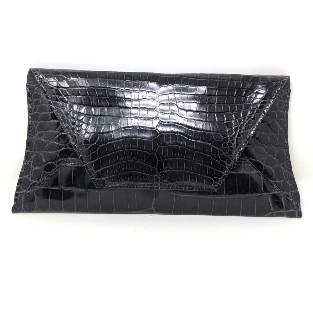 Laurent Effel Clutch Handbag Women Small Black Alligator Leather Foldover Luxury